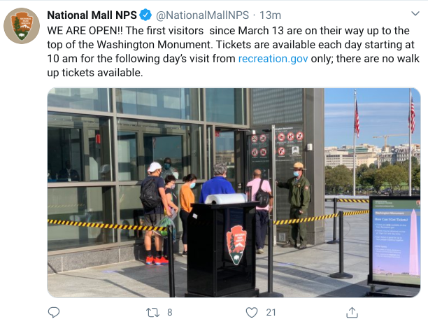 Tweet from National Mall NPS