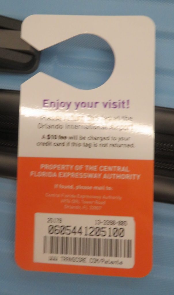 Reverse of Visitor Toll Tag